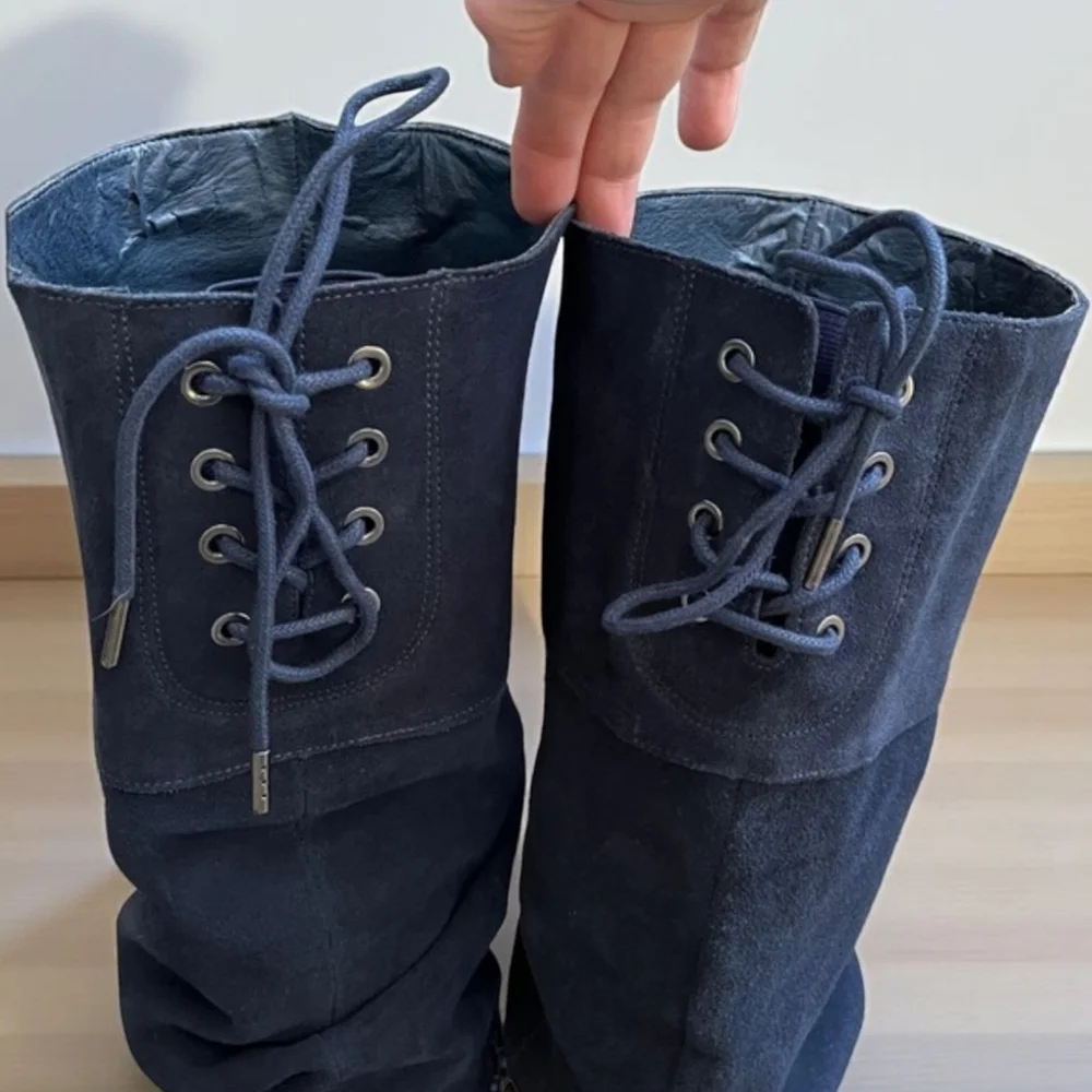 Matisse Camilla Navy Suede Tall Over The Knee Slouch Boots Lace Up 9W